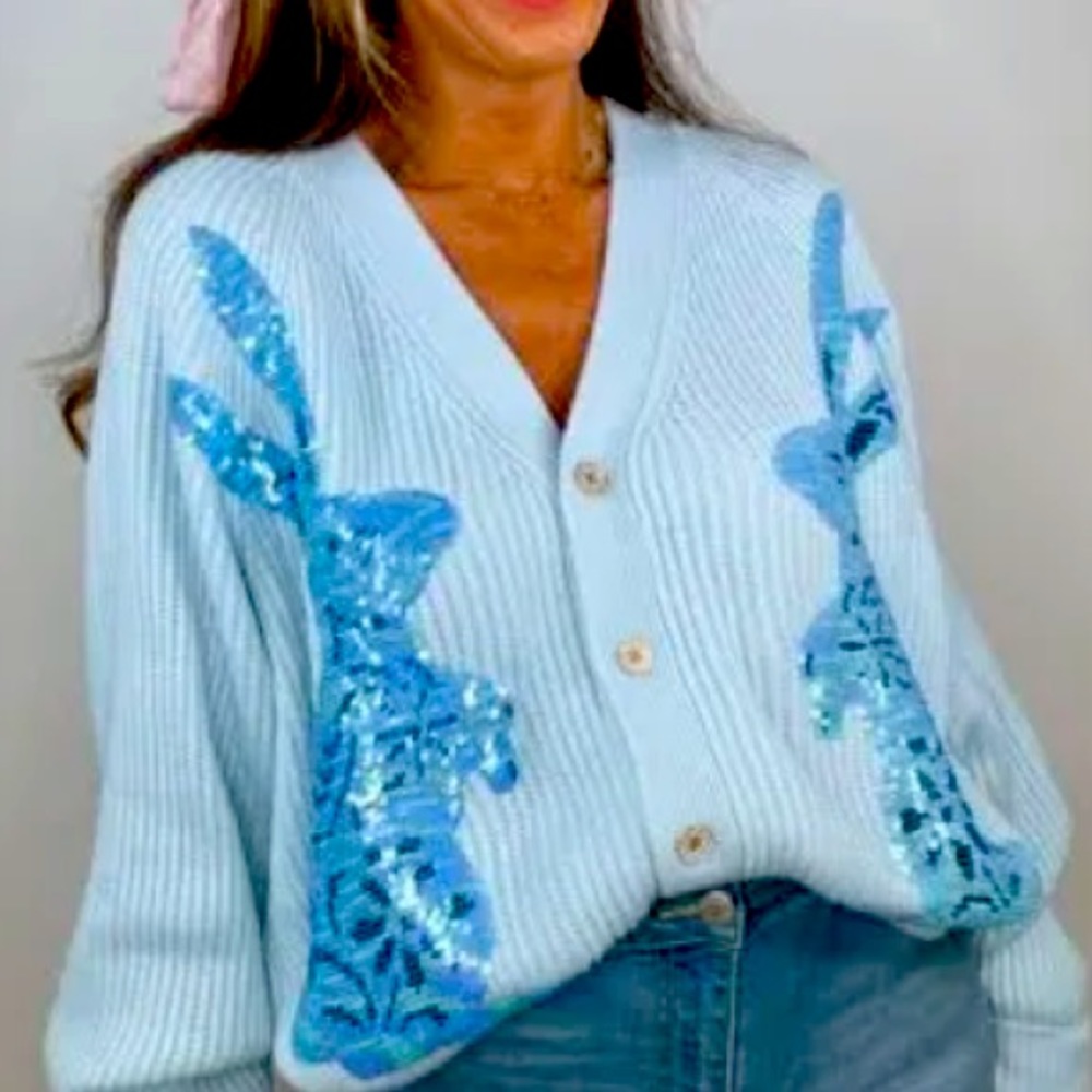 Queen of Sparkles Blue Bunny Cardigan